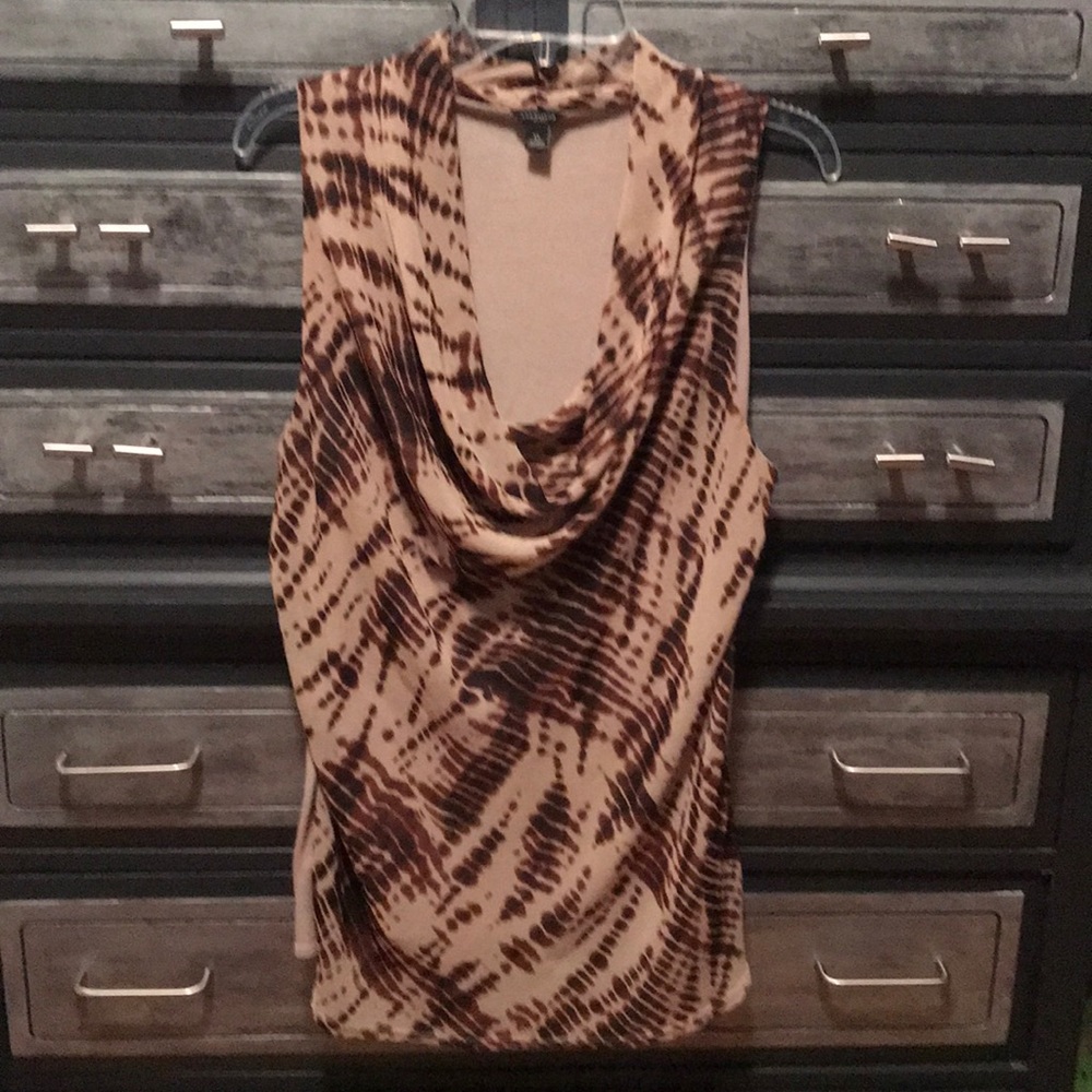 Ann Taylor sleeveless cowl neck tan brown top